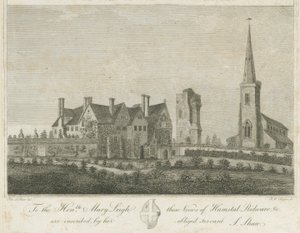 Hamstall Ridware - Kościół i Dwór: grawerowanie, bd [1762-1802] autorstwa Stebbing Shaw