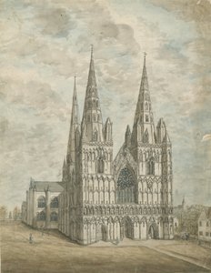 Katedra w Lichfield - Front Zachodni: malarstwo akwarela, bd [1762-1802] autorstwa Stebbing Shaw