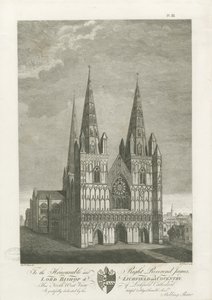 Katedra w Lichfield - Front Zachodni: grawerowanie, bd [1762-1802] (druk) autorstwa Stebbing Shaw
