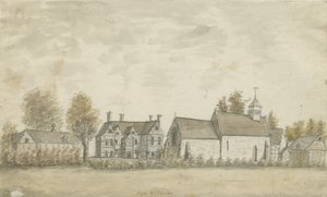Kościół i dwór z fajkami: malowanie akwarelą, bd [1762-1798] autorstwa Stebbing Shaw