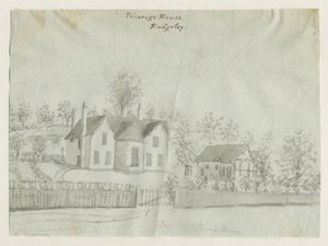 Rugeley Town - Plebania: rysunek w kolorze sepii, nd [1762-1802] (rysunek) autorstwa Stebbing Shaw