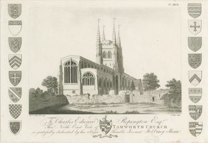 Kościół Tamworth: grawerunek akwatinty, 1792 autorstwa Stebbing Shaw