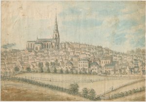 Walsall Town — widok na północny zachód: malarstwo akwarelowe i [ok. 1798] autorstwa Stebbing Shaw