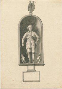 Wolverhampton - Posąg admirała Richarda Levesona w kościele św. Piotra: rysunek piórem i praniem, bd [koniec XVIII w.] (rysunek) autorstwa Stebbing Shaw