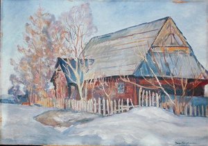 Domek na Podhalu (olej na tekturze) autorstwa Stefan Filipowicz
