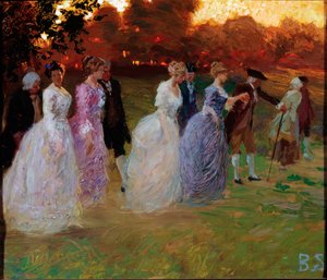 Powrót pałacu Elegancka młodzież wracająca z doczesnego wydarzenia (przyjęcia lub przyjęcia) (Powrót z pałacu) Obraz Stefano Baghino (1881-1920) geny, Galleria d