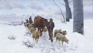 Powrót z targu po opadach śniegu, przed 1877 (olej na płótnie)