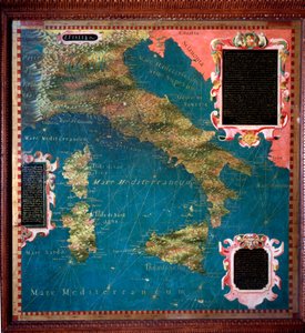 Karta Italy and Corsica Card autorstwa Stefano Bonsignori (?-1589) włoskiego kosmografa i malarza. Około 1581 r. Florencja, Palazzo Vecchio, Sala del Mappamondo