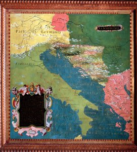 Włochy i Jugosławia (kraje słowiańskie) Mapa wykonana przez Stefano Bonsignori (?-1589) Włoski kosmograf i malarz. Około 1581 r. Florencja, Palazzo Vecchio, Sala del Mappamondo