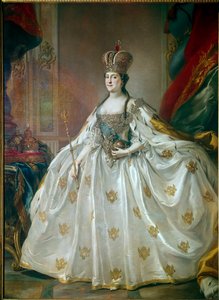 Portret rosyjskiej cesarzowej Katarzyny II Wielkiej (1729-1796) w sukni koronacyjnej Malowidło autorstwa Stefano Torelli (1712-1784) XVIII-wieczne Muzeum Ermitażu, Sankt Petersburg
