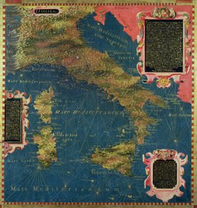 Mapa Włoch z XVI wieku, z „Sala delle Carte Geografiche” (Sala Map Geograficznych) 1575 (olej na panelu) autorstwa Stefano and Danti Egnazio Bonsignori