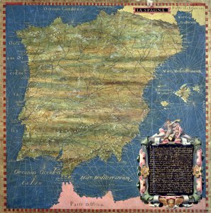Mapa Hiszpanii w XVI wieku, z „Sala delle Carte Geografiche” (Sala Map Geograficznych) 1575 (olej na panelu) autorstwa Stefano and Danti Egnazio Bonsignori
