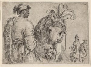 Czarny mężczyzna karmiący konia, prawdopodobnie 1662. autorstwa Stefano della Bella