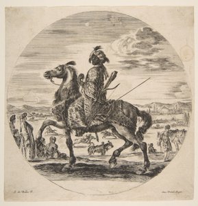 Jeździec Maurów zwrócony w lewo, stojący i siedzący na środku Turcy, i..., ca. 1651. autorstwa Stefano della Bella