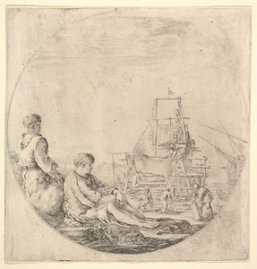 Czarny marynarz stojący po lewej, z profilu po prawej, biały marynarz siedzący w..., ok. godz. 1658-63. autorstwa Stefano della Bella