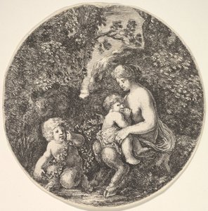 Satyrka karmiąca piersią dziecko w prawo, zwrócona w lewo, satyrskie dziecko..., 1639. autorstwa Stefano della Bella