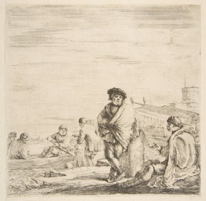 Stojący marynarz rozmawiający z siedzącym Lewantyńczykiem, ca. 1660. autorstwa Stefano della Bella