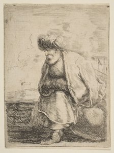 Stary Turek siedzący na kamieniu, ca. 1662. autorstwa Stefano della Bella