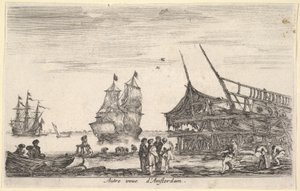 Kolejny widok Amsterdamu Autre vue dAmsterdam, grupa czterech mężczyzn stoi w centrum dnia ..., 1647. autorstwa Stefano della Bella