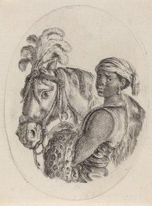 Czarny Pan Młody z Koniem Arabskim, 16491650. autorstwa Stefano della Bella