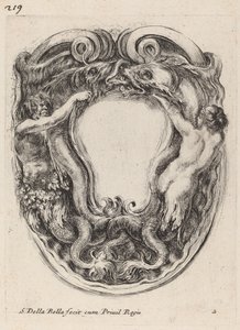 Kartusz Obsługiwany przez Tritona i Syrenę, 1647. autorstwa Stefano della Bella