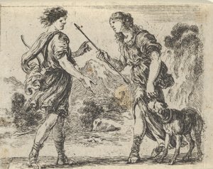 Cephalus i Procris, z „Gry w mitologię” Jeu de la Mythologie, 1644. autorstwa Stefano della Bella