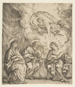 Dzieciątko Jezus wyjaśniające Pisma Swojej Matce i św. Józefowi, ca. 1627. autorstwa Stefano della Bella