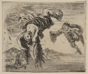 Daedalus i Icarus, z Game of Mythology Jeu de la Mythologie, 1644. autorstwa Stefano della Bella