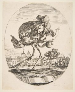Śmierć niosąca niemowlę, z Pięciu zgonów Les cinq Morts, ca. 1648. autorstwa Stefano della Bella