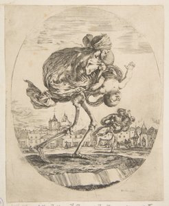 Śmierć niosąca niemowlę, z Pięciu zgonów Les cinq Morts, ca. 1648. autorstwa Stefano della Bella