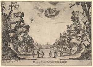 Pierwsza scena, we Florencji, z Wesela bogów Le nozze degli Dei, 1637. autorstwa Stefano della Bella