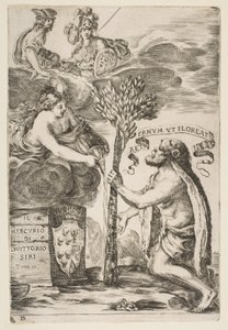 Frontyspis Il Mercurio, III: Herkules zakłada swój klub, 1652. autorstwa Stefano della Bella