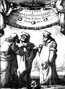Frontyspis Galileusza Dialogu systemów maksymalnych, 1632 autorstwa Stefano della Bella