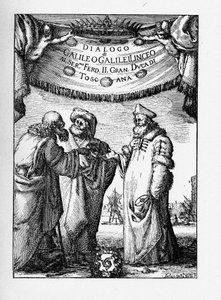 Frontyspis dialogu dotyczącego dwóch głównych systemów światowych, Galileo Galilei, 1632 autorstwa Stefano della Bella
