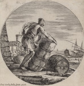 Niewolnik galerowy ciągnący ładunek statku, 1656. autorstwa Stefano della Bella