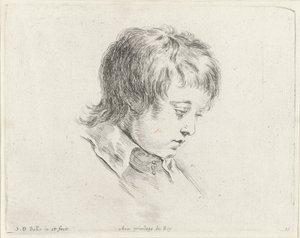 Głowa młodego mężczyzny, patrząca w dół w prawo Podstawy rysowania (tytuł serii) I principii del disegno (tytuł serii) autorstwa Stefano della Bella