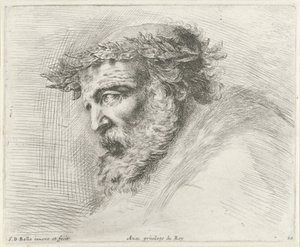 Głowa starca z brodą i wieńcem laurowym, z profilu po lewej stronie Podstawy rysowania (tytuł serii) I principii del disegno (tytuł serii) autorstwa Stefano della Bella