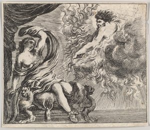 Jupiter i Semele, z Game of Mythology Jeu de la Mythologie, 1644. autorstwa Stefano della Bella