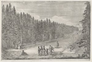 Plac z fontannami w ogrodzie Willi Pratolino Willa Pratolino (tytuł serii) Vues de la villa de Pratolino (tytuł serii) autorstwa Stefano della Bella