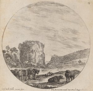 Krajobraz z zabytkowymi ruinami, 1646. autorstwa Stefano della Bella