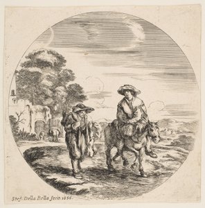 Pejzaż z dwoma chłopami, jeden na koniu, z Pejzaży i portów morskich Paysages ..., 1656. autorstwa Stefano della Bella