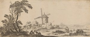 Krajobraz z wiatrakiem, w roku 1647 lub wcześniej. autorstwa Stefano della Bella