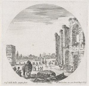 Krajobraz z Koloseum i Łukiem Konstantyna Krajobrazy i ruiny w Rzymie (tytuł serii) Paysages et ruines de Rome (tytuł serii) autorstwa Stefano della Bella