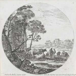 Krajobraz ze stadem i stolicą koryncką Krajobrazy i ruiny w Rzymie (tytuł serii) Paysages et ruines de Rome (tytuł serii) autorstwa Stefano della Bella