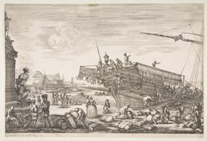 Załadunek kuchni, z Widoki na port w Livorno Vues du port de Livourne, 1654-55. autorstwa Stefano della Bella