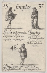 Louis le debonnaire... Charles le Simple, z "Gry królów Francji" Jeu des Rois..., 1644. autorstwa Stefano della Bella