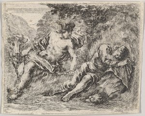 Merkury i Argos, z Game of Mythology Jeu de la Mythologie, 1644. autorstwa Stefano della Bella