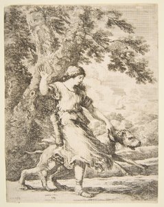 Nimfa trzymająca dużego psa za obrożę, ca. 1654. autorstwa Stefano della Bella