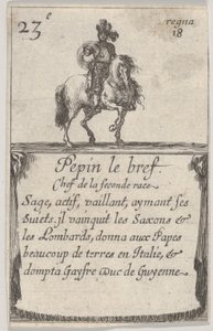 Pepin, krótki wódz drugiej rasy…, z „Gry królów Francji” Jeu des Ro…, 1644. autorstwa Stefano della Bella