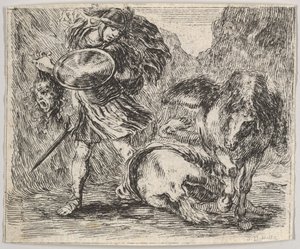 Perseusz i Meduza, z Game of Mythology Jeu de la Mythologie, 1644. autorstwa Stefano della Bella